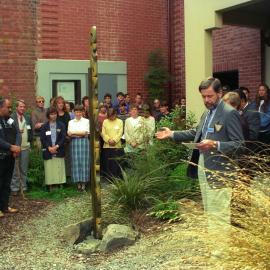 John Hayward Memorial Sculpture Blessing Ceremony — Ian Spellerberg, South Side of Ivey Hall, 1995