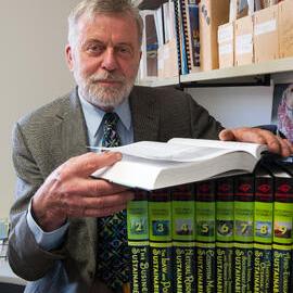Emeritus Professor Ian Spellerberg with the 10-volume Berkshire Encyclopedia of Sustainability 01