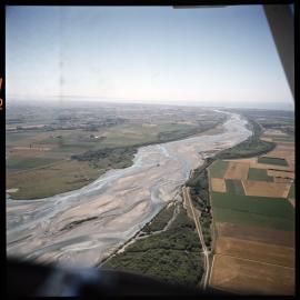 Aerial view of Waimakariri River, near mouth, 1972