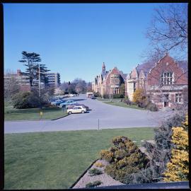 Lincoln campus in the summer of 1976, with the Hilgendorf Building in the distance and Ivey Hall and Memorial Hall on the left
