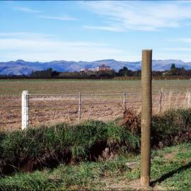 View of  Lincoln College with Port Hills behind, April 1987