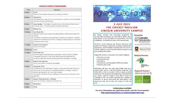 24 June 2013 
Lincoln University to host agri-business forum 