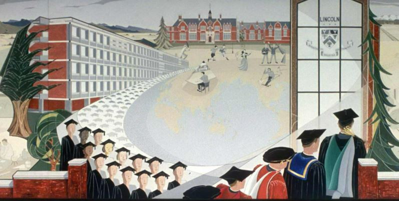 Presentation of mural designed and painted (1969) by Lady Burns.