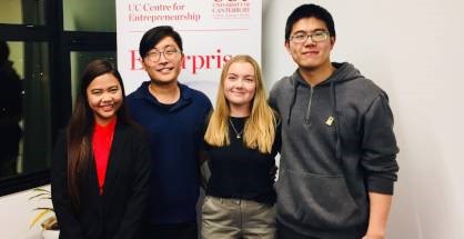 From left to right: The winning team: Wut Yee Kyi Pyar, Tony Kim (UC), Anna French, Mike Huang(UC).