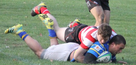 Caleb Makene scores for Lincoln in his penultimate match for the club before going to Hawke's Bay Rugby.