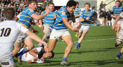 PJ Latu takes on the HSOB defence with Connor Collins in support.