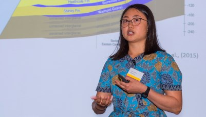 Lincoln PhD student Irene Setiawan presents on salt water intrusion into shallow ground water aquifers.