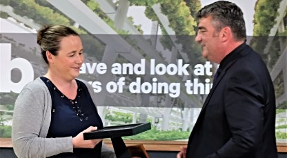Alanna Taylor receives her Lincoln University Medal and citation from Chancellor Bruce Gemmell.