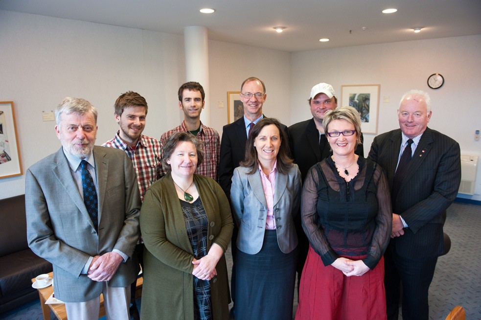 (left to right)
Back row: Professor of Nature Conservation Ian Spellerberg ; Klaus Ueblackner, student; Tamás Gábor Pálfy, student; Dr Helmet Boeck, Austrian Ambassador; Thomas Wabnig, student; David Halstead, Honorary Consul (South Island) for Austria
Front row: Professor Sheelagh Matear, Assistant Vice-Chancellor (Academic); , International Regional Manager; Sue Bowie, Postgraduate Administration Assistant(left to right)
Back row: Professor of Nature Conservation Ian Spellerberg ; Klaus Ueblackner, student; Tamás Gábor Pálfy, student; Dr Helmet Boeck, Austrian Ambassador; Thomas Wabnig, student; David Halstead, Honorary Consul (South Island) for Austria
Front row: Professor Sheelagh Matear, Assistant Vice-Chancellor (Academic); , International Regional Manager; Sue Bowie, Postgraduate Administration Assistant
