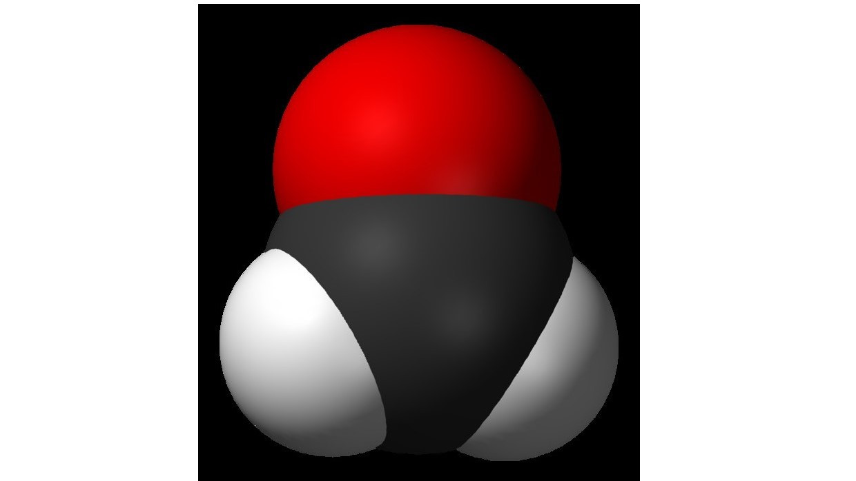 Spacefill model of formaldehyde. Source from https://en.wikipedia.org/wiki/Formaldehyde#/media/File:Formaldehyde-3D-vdW.png
