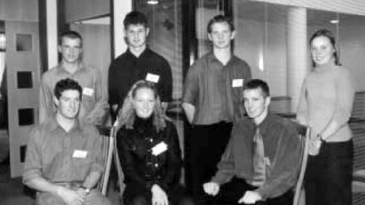 Seven of the nine scholars were at the presentation ceremony. Standing from left: Guy Metcalf,
John Mchail, Gregory Petersen and Annabel Macartney; seated from left: Mark Ludemann, Amy
Lucas and Elliot Scott