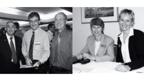 Left: John Baen, foundation property
studies professor, Prof Billy McCluskey and Terry
Boyd, Billy's predecessor.

Right: Pamela Kuehn and Helen Shrewsbury from
the Professional Development Group which
organised the conference