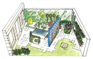 A concept drawing of "Four Play", the exhibition garden by four Lincoln University students at Ellerslie.