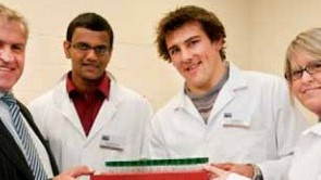 Laboratory Technicians Manjula Premaratne, Tom Simpson and Angela Reid with the Hon David Carter during the opening of the National Centre for Nitrous Oxide Measurement 