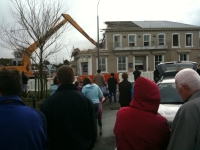 A Grey day for Lincoln township as Bob's pub the Famous Grouse is pulled down due to earthquake damage.