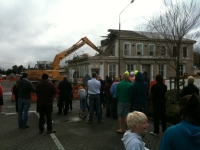A grey day for Lincoln Township as Bob's pub, the Famouse Grouse, is pulled down